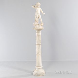 Louis Jacques Gallet (Swiss, 1873-1955) 

Alabaster Figure of Cupid, signed to base "Gallet," on an alabaster pedestal, cupid ht. 23 3/8, pedestal ht.