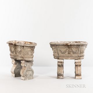 Pair of Cast Composition Garden Planters on Stands