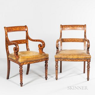 Pair of Marquetry-inlaid Fruitwood Armchairs