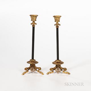 Pair of French Brass Candlesticks