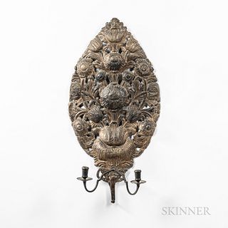 Italian Embossed Brass Two-light Wall Sconce