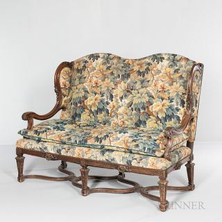 Needlepoint-upholstered Carved Fruitwood Settee