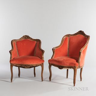Pair of French Provincial Upholstered Bergères