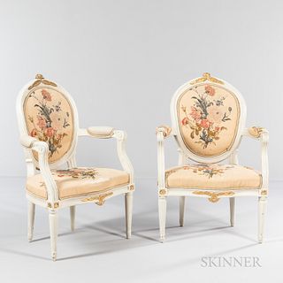 Pair of Swedish Gustavian White-painted Fauteuils