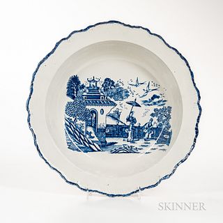 Blue Transfer Lady with Parasol Pattern Serving Bowl