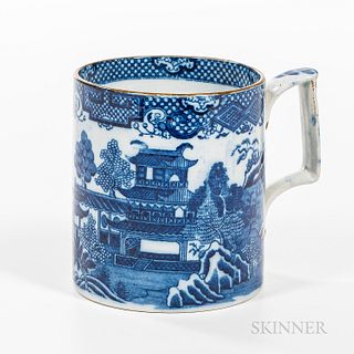 Cambrian Pottery Blue Transfer Chinoiserie Fern Pattern Frog Mug