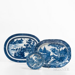 Two Blue Transfer Platters and a Plate