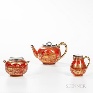 Royal Worcester Porcelain Three-piece Commemorative Tea Set