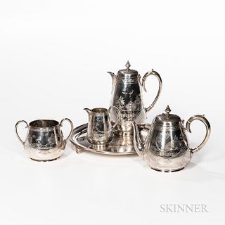 Four-piece Silver-plated Standard Willow Pattern Tea and Coffee Service with Salver