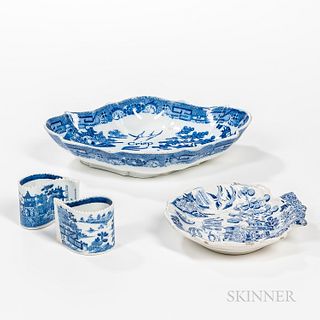 Four Blue Transfer Serving Dishes