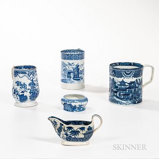 Five Pieces of Blue Transfer Tableware