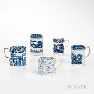 Five Blue Transfer Mugs