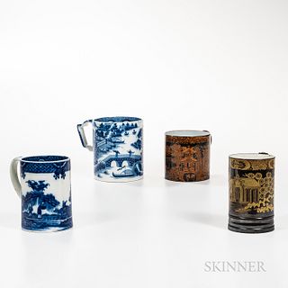 Four Transfer-printed Chinoiserie Mugs