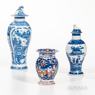 Three Blue Transfer Vases and Jars
