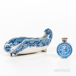 Blue Transfer Standard Willow Pattern Scent Bottle and Dish