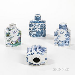 Four Blue Transfer Standard Willow Pattern Tea Canisters