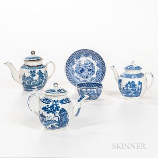 Four Blue Transfer Tea Wares