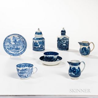 Eight Blue Transfer Tea Wares