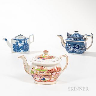 Three Transfer-printed Teapots