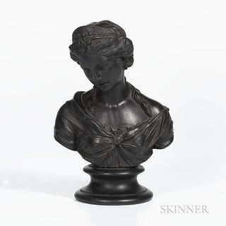 Wedgwood Black Basalt Bust of Venus, England, 19th century, mounted atop a waisted circular socle, impressed title and mark, ht. 9 1/4 in.