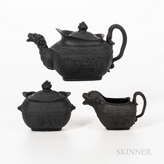 Wellington Commemorative Black Basalt Three-piece Tea Set