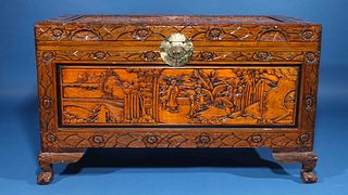 Intricately Carved Chinese Blanket Chest