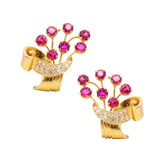 1.85ctw Diamonds & Rubies 14k Gold Earrings