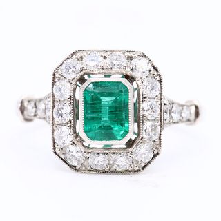 1.35ctw Emerald, Diamonds & Platinum Ring