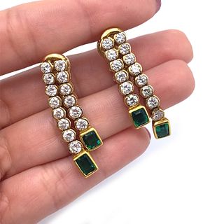 Retro Emeralds, Diamonds & 18k Gold Earrings