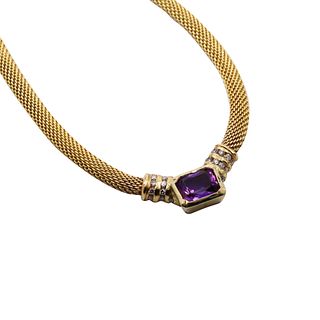 Diamonds & Amethyst 14k Gold Italian Necklace