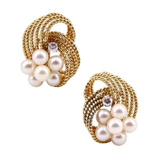 18k Pearls & Diamond Earrings
