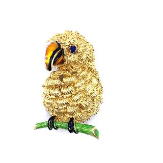 LUCIEN Enamel 18k Gold Parrot Brooch