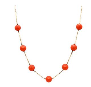Coral & 18 K Gold Necklace
