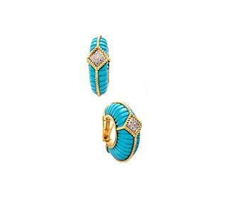 Diamonds & Turquoises 18 kt gold hoop-earrings