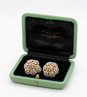 Spritzer & Furhmann 18k  6.91Ctw Diamonds & Opal Earrings 