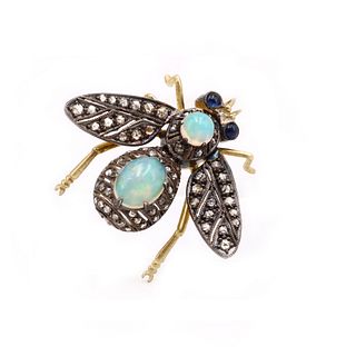 Diamonds, Opal & Silver Bee Pendant/Brooch