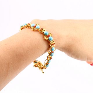Turqouises, Coral & 18k Gold Bracelet