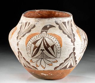 Early 20th C. Acoma Polychrome Pottery Jar Quails