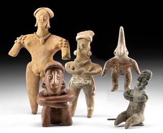 5 Colima Pottery Figures w/ Gingerbread & Hunchback