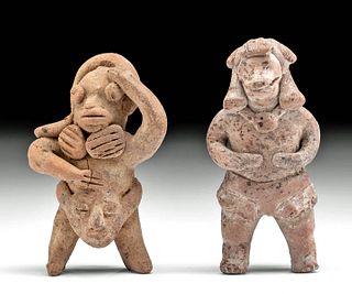 2 Colima Pottery Whistle Figures