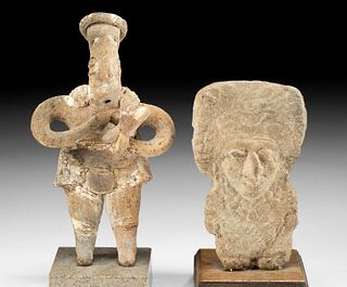 Colima Pottery Figure w/ Dog & Maya Pottery Flat Figure