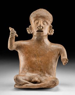 Nayarit Pottery Seated Male Figure Holding Rattle