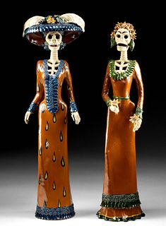 Pair of Mexican Ceramic Catrinas by Neri ('99 & '01)