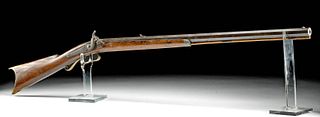 19th C. USA Wood Long Barrel Percussion Rifle C.W. Judd