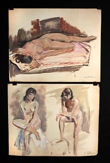 2 Signed William Draper Painted Studies - Nudes (1950s)