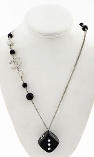 Chanel Silver-Tone & Rhinestone Dice Necklace