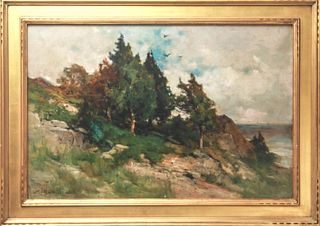 George Smillie Coastline with Trees Oil on Canvas
