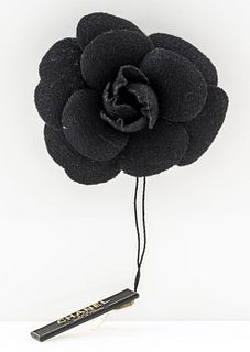 Vintage Chanel Black Camellia Flower Brooch