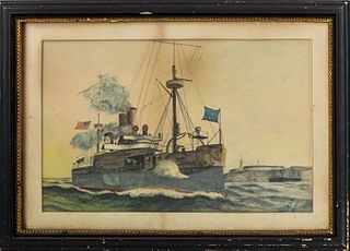 American School Maritime Watercolor, 1904