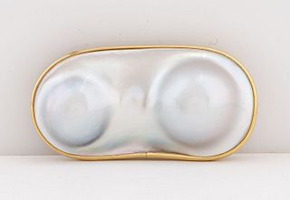 14K Baroque Double Mabe Pearl Brooch / Pendant